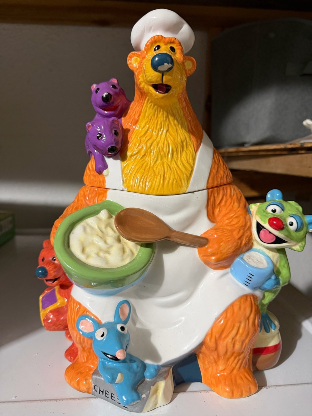 Disney Orange, Yellow and White Bear Chef Cookie Jar with Multicolor Accents